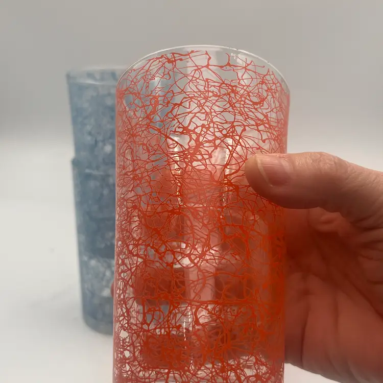 Retro Spaghetti Slatter Drinking Glasses Red and Blue July 4th Barware - Mid Century Patriotic Party Glasses - Set of 4