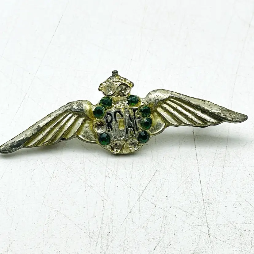 RCAF Sweetheart Pin Royal Canadian Air Force Military Green Rhinestones Vtg READ 17520