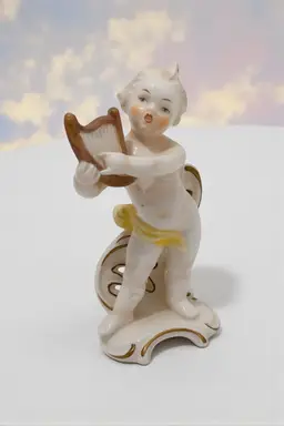Goebel Porcelain Art Nouveau Harp Cherub Figurine Vintage W Germany