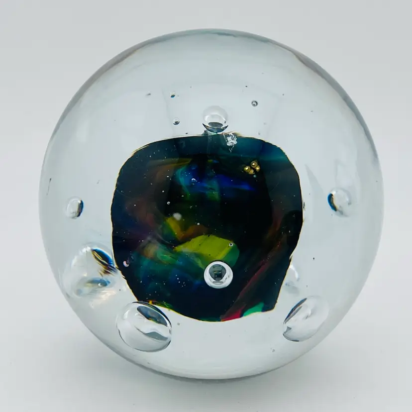 Vintage Marian Pyrcak Dark Rainbow Paperweight 3”