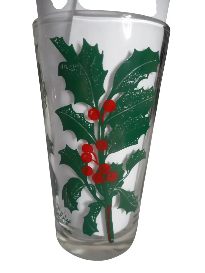 MCM Peanut Butter Drinking Juice Glass Tumbler Holly leaves Estate find 5" #2