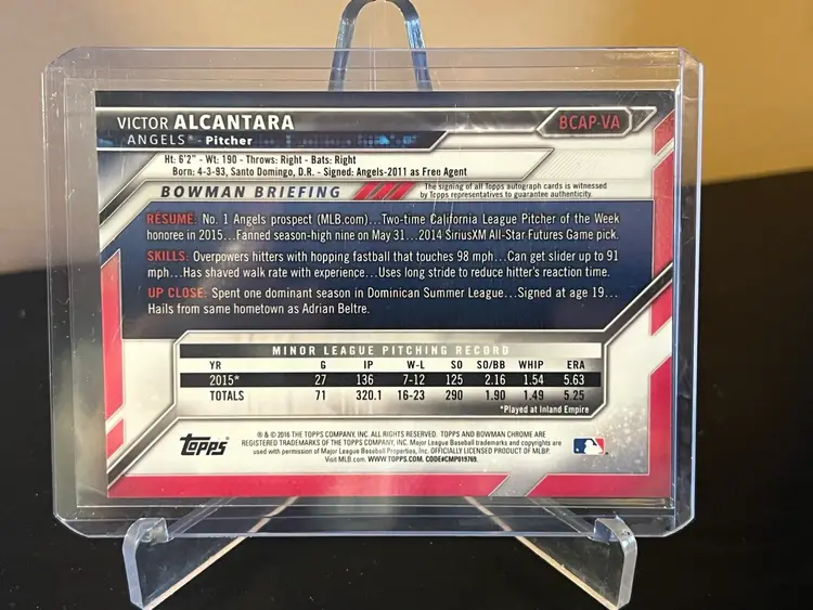 2016 Bowman Chrome Certified Autograph Victor Alcantara Angels