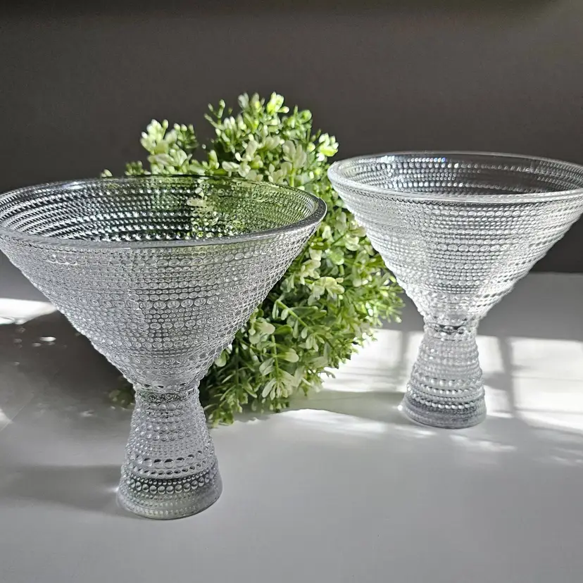 Set of 2 Fortessa Jupiter Clear Beaded Elegant Cocktail Martini Barware Glasses