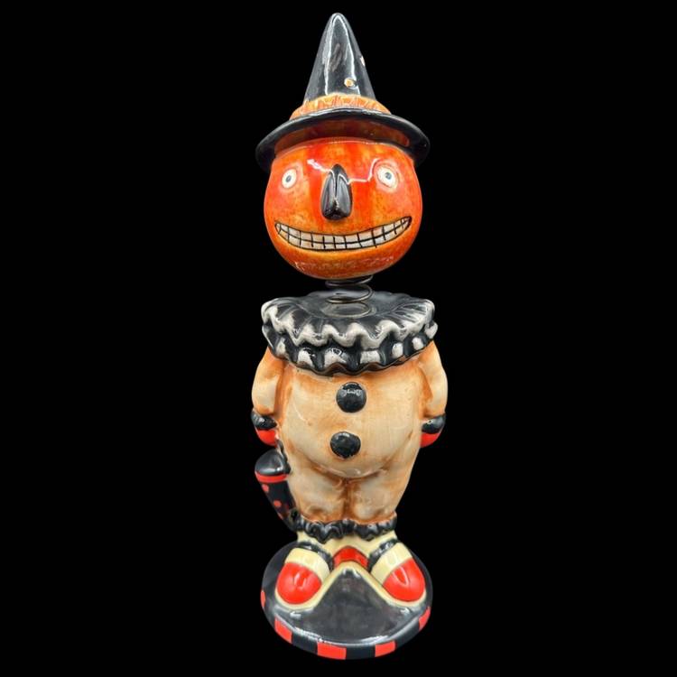 Halloween Retro Inspired Pumpkin Head Anthro Bobblehead Ceramic Figure 11”T 5.5”W Unmarked