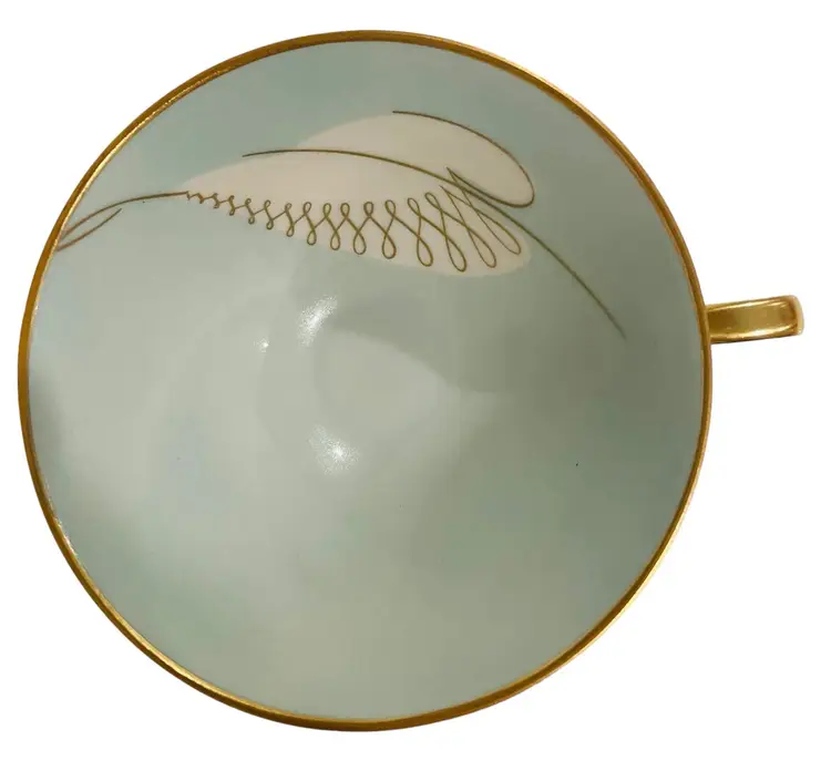 Eschenbach Breakfast Tea Cup Only Green with Gold Guilted Trim Bavaria Germany