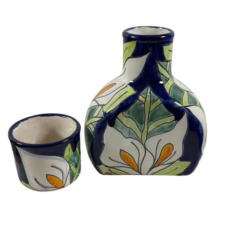 028. Talevera Mexican Pottery Tumble Up 7” x 5.75” x 3.5”