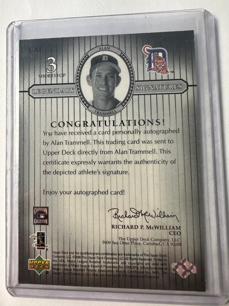 2000 Upper Deck Alan Trammell Autograph