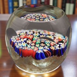 Faceted Millefiori Florals Paperweight 2” Tall 9.6oz