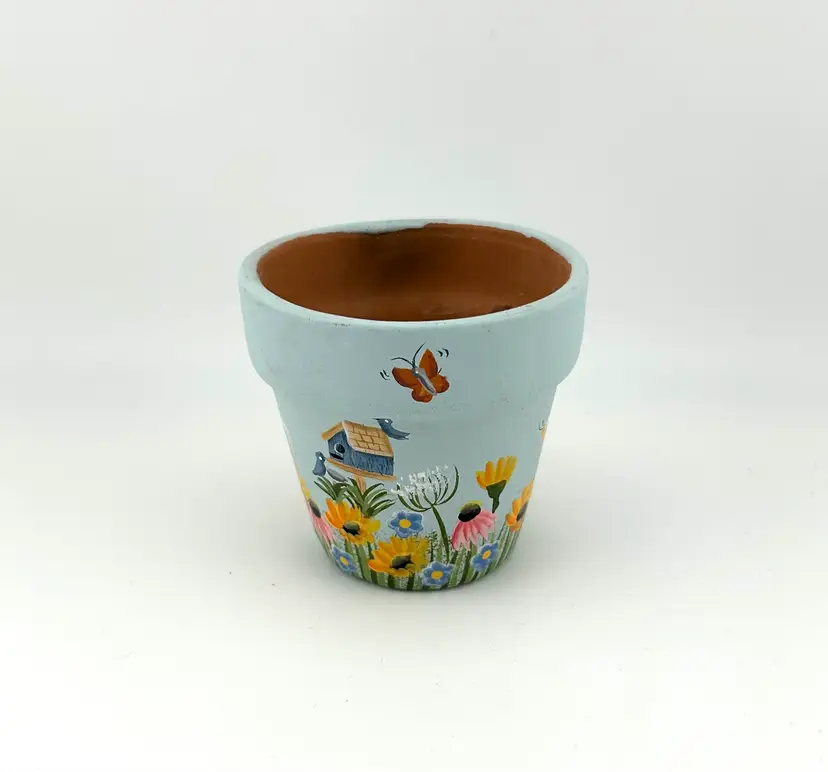 Hand Painted Garden Themed Mini Terra Cotta Pot 2.5”x 2.5”