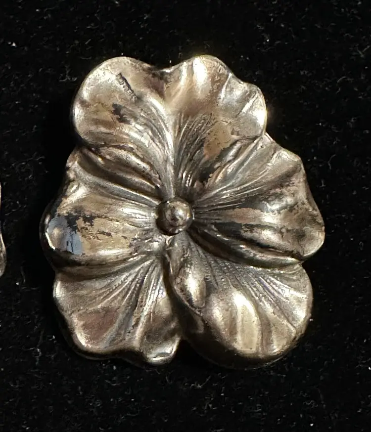 Sterling Silver Pansy Flower Clip on Earrings 1.75”