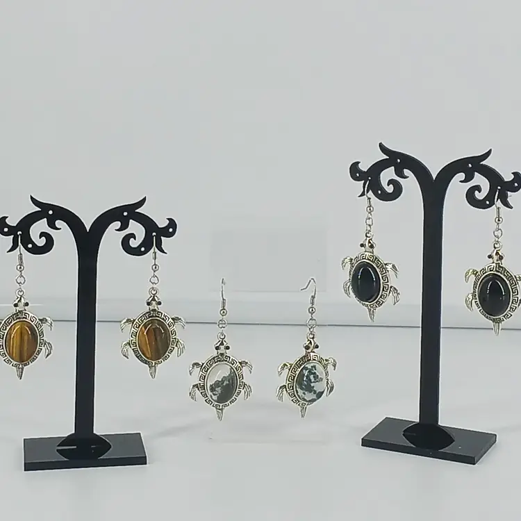 Three Pair of Turtle Gemstone Earrings