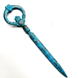 Brass Irish Claddagh Letter Opener. Hand Patina Created With Shipwreck Sea Green Color. 9” Length.