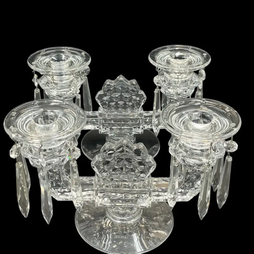 (2)Fostoria Double Candle Holder With Crystals