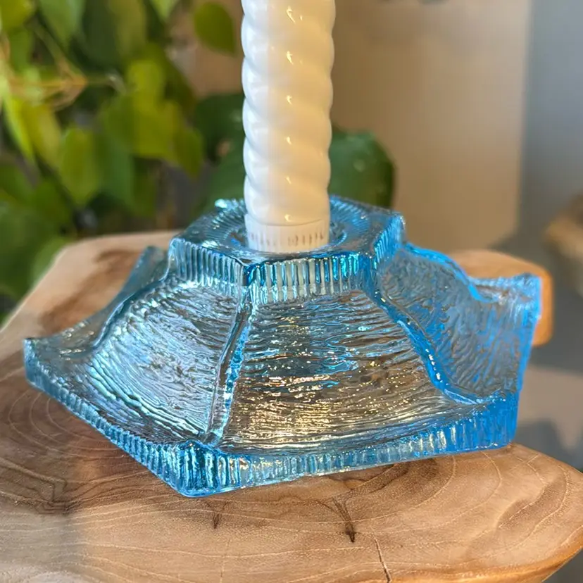 L.E. Smith Ice Blue Candle Holder