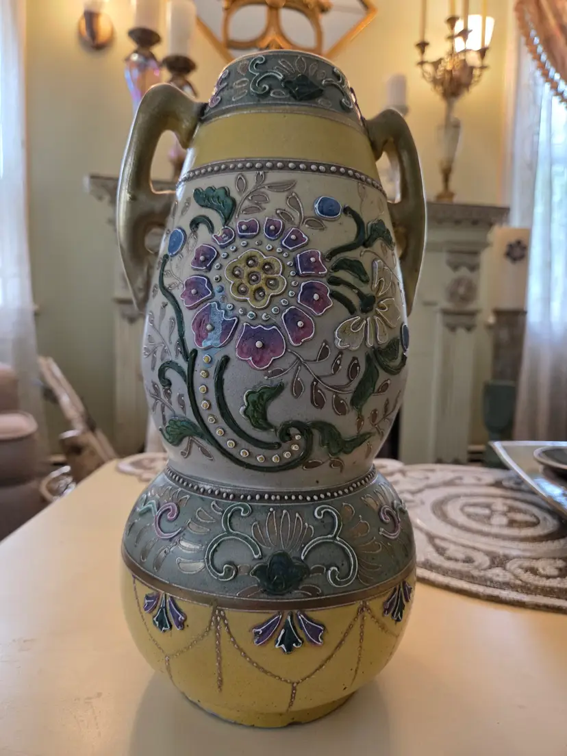 Antique Moriage Yellow Vase