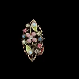 Vintage 1950s Goldtone Art ~ Arthur Pepper Scarf Tie / Ring / Charm / Clip. Floral Flower Design With Pastel GL Rhinestones & Faux Pearls. Very Charming Piece!! 🌺