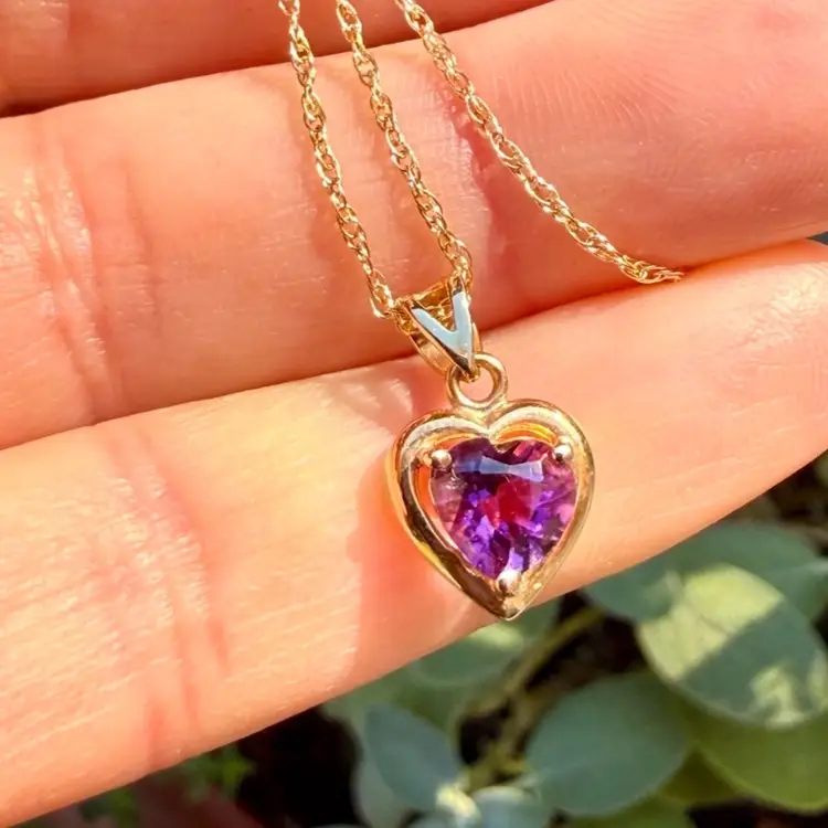 Vintage 10k Yellow Gold T&C Amethyst Heart on 14k T&C 18” Chain, 1.2g, NIB