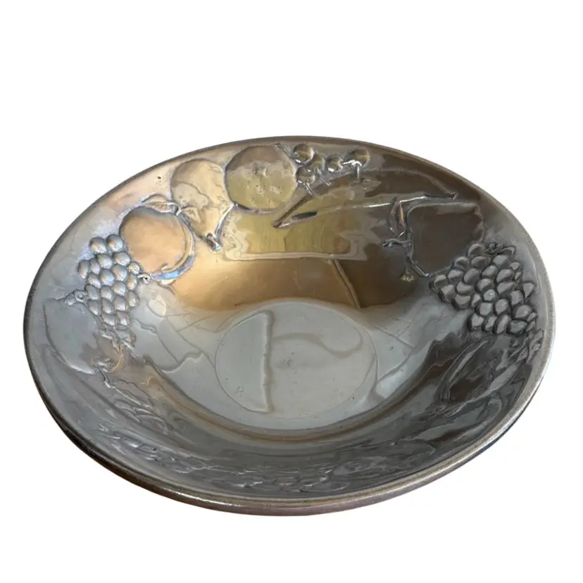 vintage Wilton Armetale pewter serving bowl with an embossed fruit design