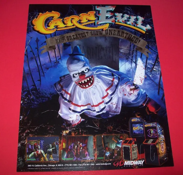Carn Evil Arcade FLYER Original NOS Horror Video Game Killer Clowns Horror It Carnival