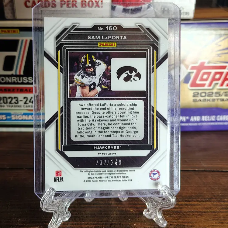 Sam LaPorta 2023 Panini Prizm Draft Picks Blue Ray Wave /249 University of Iowa No.160