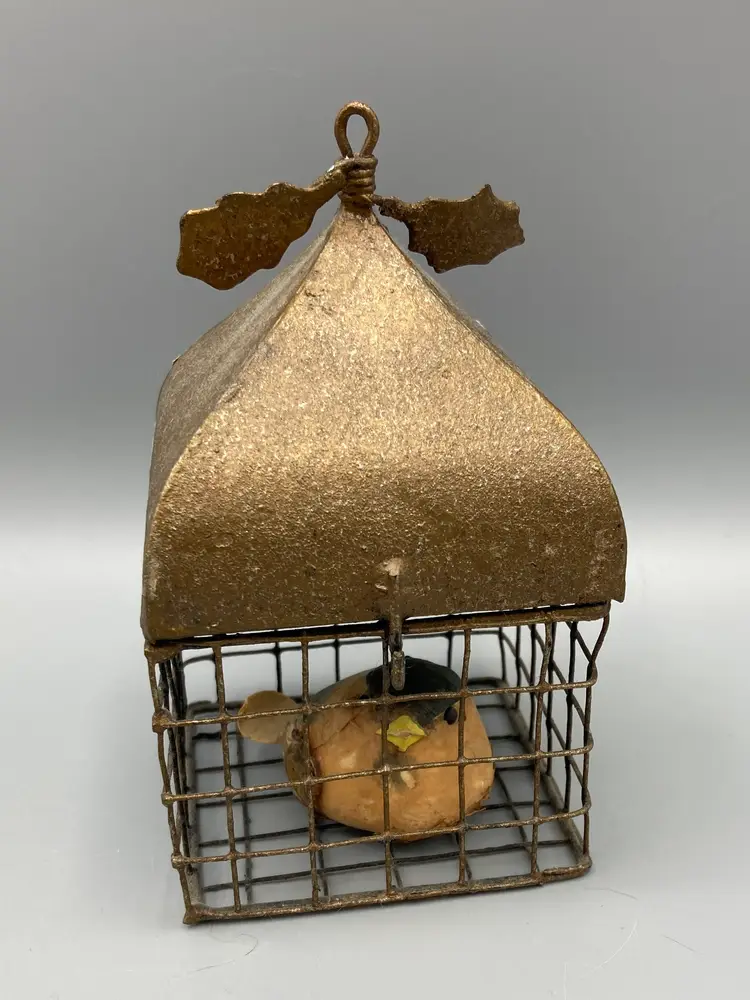 Rustic Miniature Metal Cage with Hand Made Bird