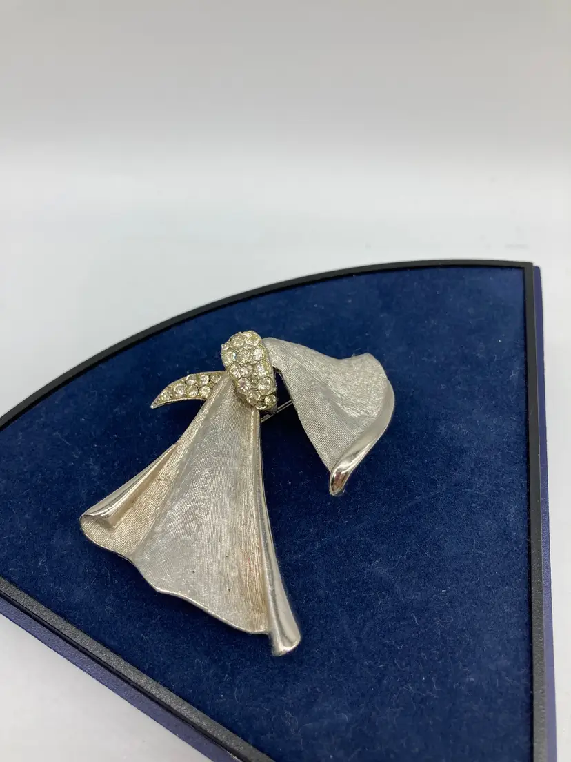 Silverplate and Rhinestone BSK Brooch