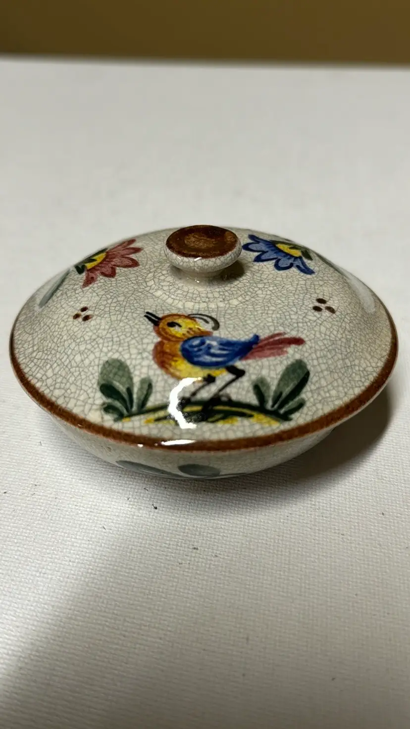 Wilhelm Kagel, Trinket small lidded ceramic box, bird, hand-painted in Germany