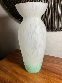 Art Glass White & Green Snowy Vase
