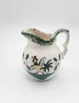 Vintage Green Spongeware Rooster Creamer