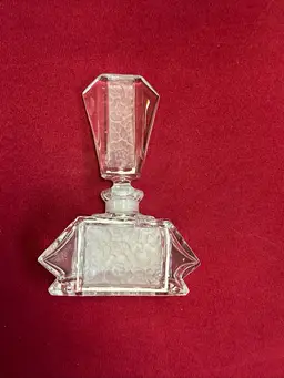 Vintage Crystal Clear Frosted Flower Paneled Glass 6” Perfume Bottle w/Stopper