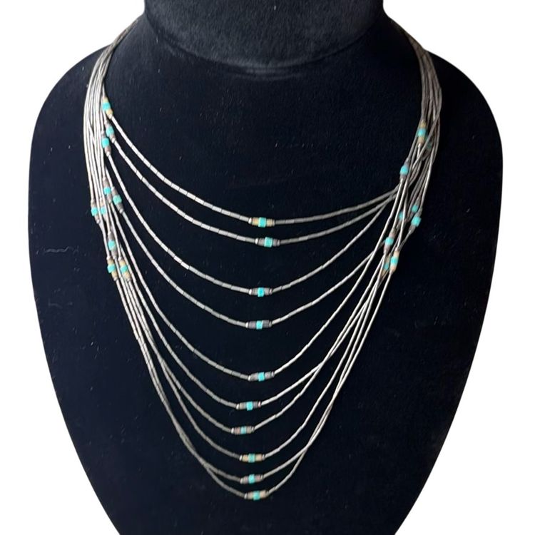 Vintage necklace  Native American Folk Art Ocean 10 strand With turquoise