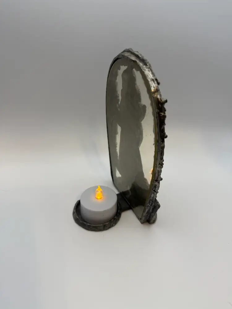 Vintage Pewter Old World Santa with Evergreen Tea Light Holder