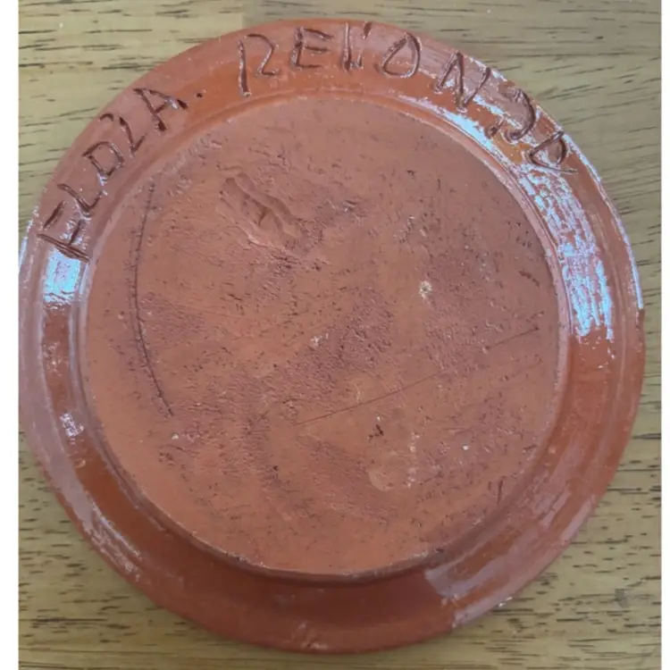 Signed Hand Made/Painted Terracotta/Red Clay Saucer 5”
