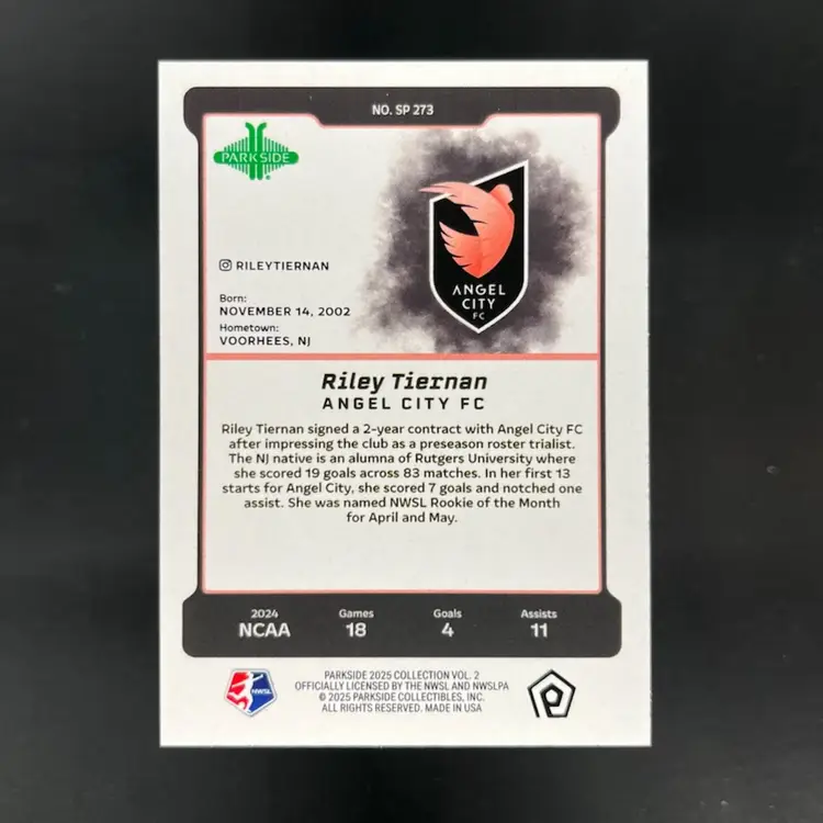 Riley Tiernan 2025 Parkside NWSL Vol 2 Image Variation SP Soccer Card