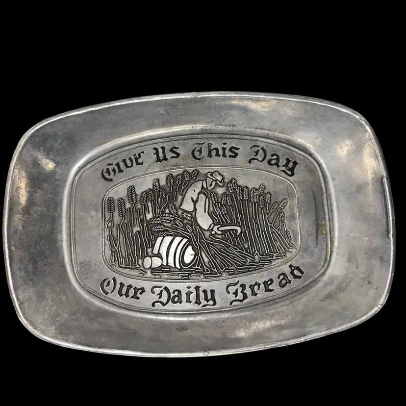 Enesco Vintage “Give Us This Day Our Daily Bread" Serving Tray, Plate, Bread Dish