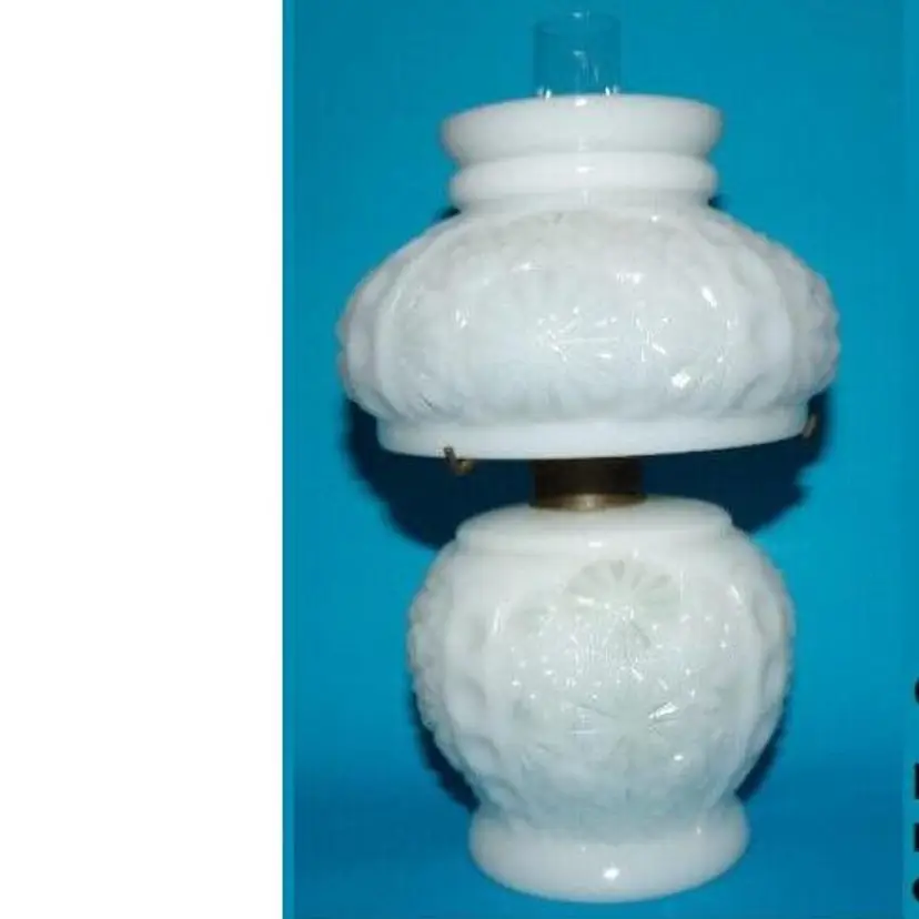 Adams & Co. EAPG Milk Glass, Daisy & Button Thumbprint Panels Mini Oil Lamp 1886