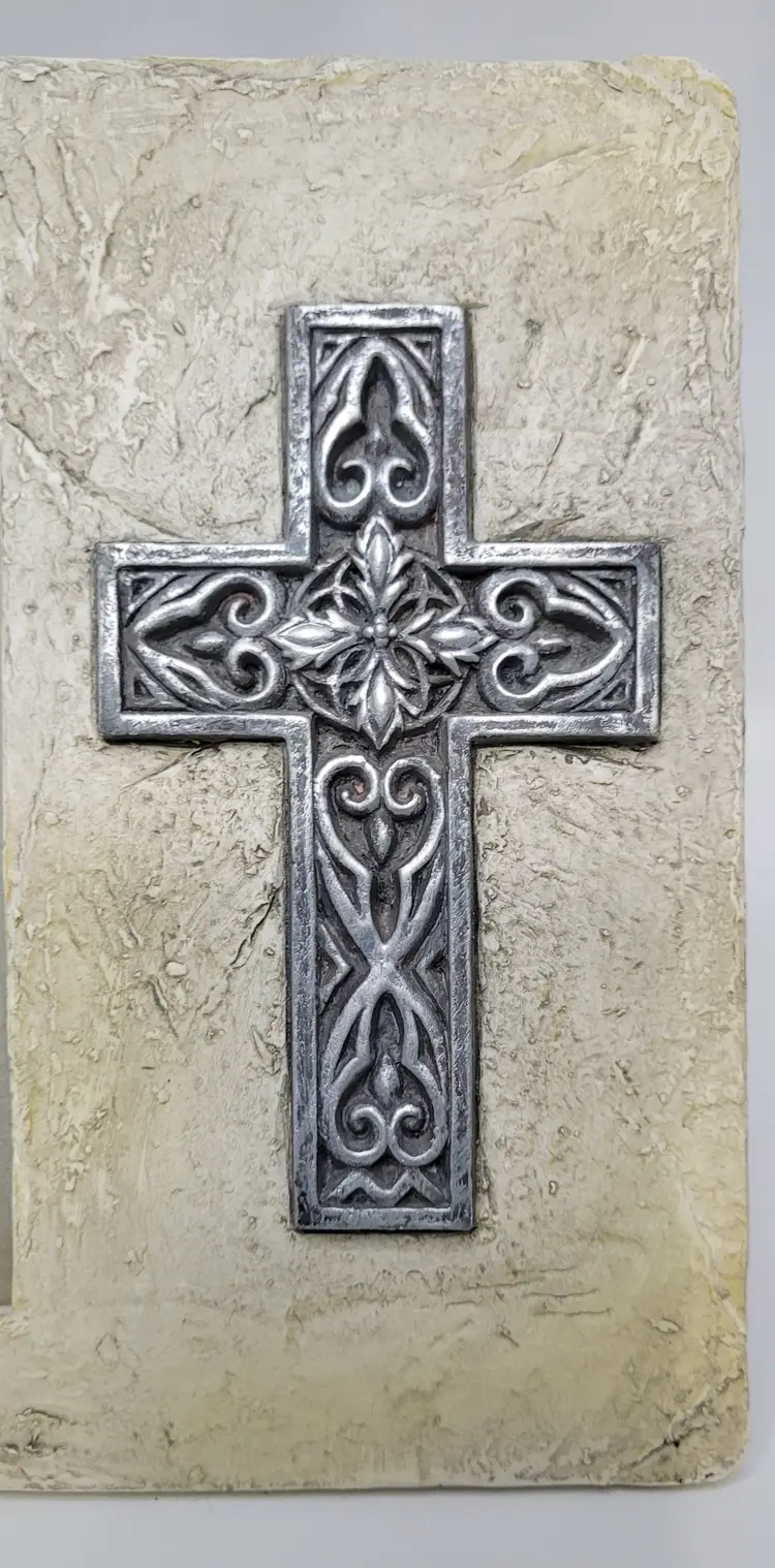 Stone Look Frame Mettalic Cross Design Holda 4 x6 Photo