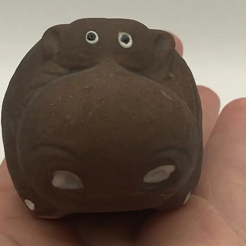 Small Red Ware Hippo Figurine, 1 3/4” Tall, 2 1/4” Long, Unsigned