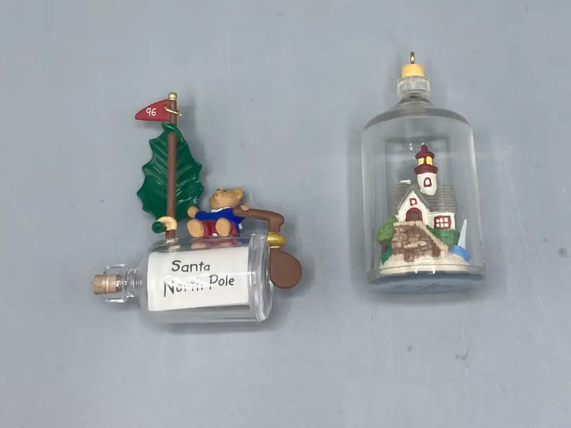 Vintage Miniature Hallmark 1996 Message for Santa & 2000 Seaside Scenes Keepsake Ornaments