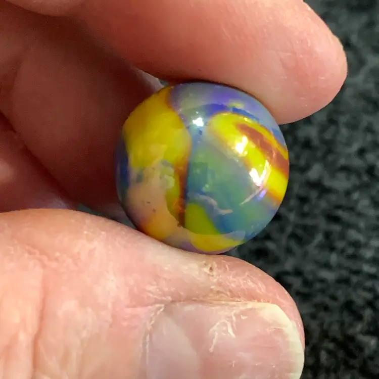 Blue w/Multi-Color Swirl Iridescent Glass Marble 5/8"