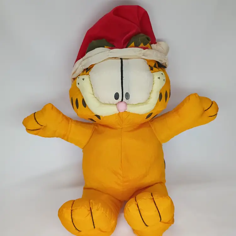Vintage Garfield Christmas Plush Santa Hat 12" Stuffed Toy Holiday Nylon Fabric