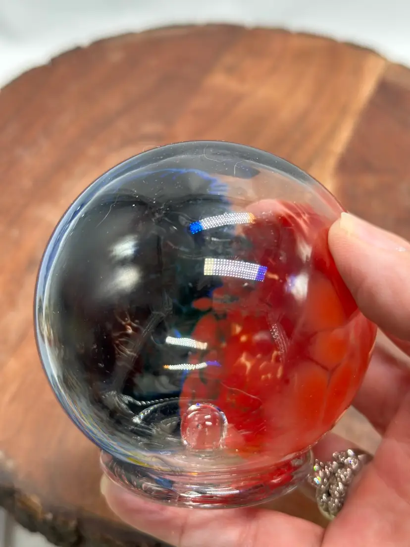Art Fused Glass Sphere Hand Blown Paperweight Orb With Flat Base Bottom