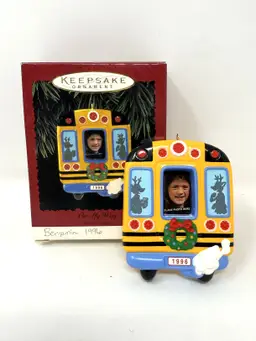 Yellow School Bus Photo Ornament 1996 Hallmark Keepsake