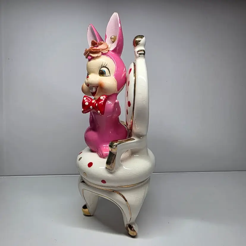 Kitsch Shiny Rabbit Vintage Kitsch Arnart Anthropomorphic Ceramic Pink Bunny Rabbit ...