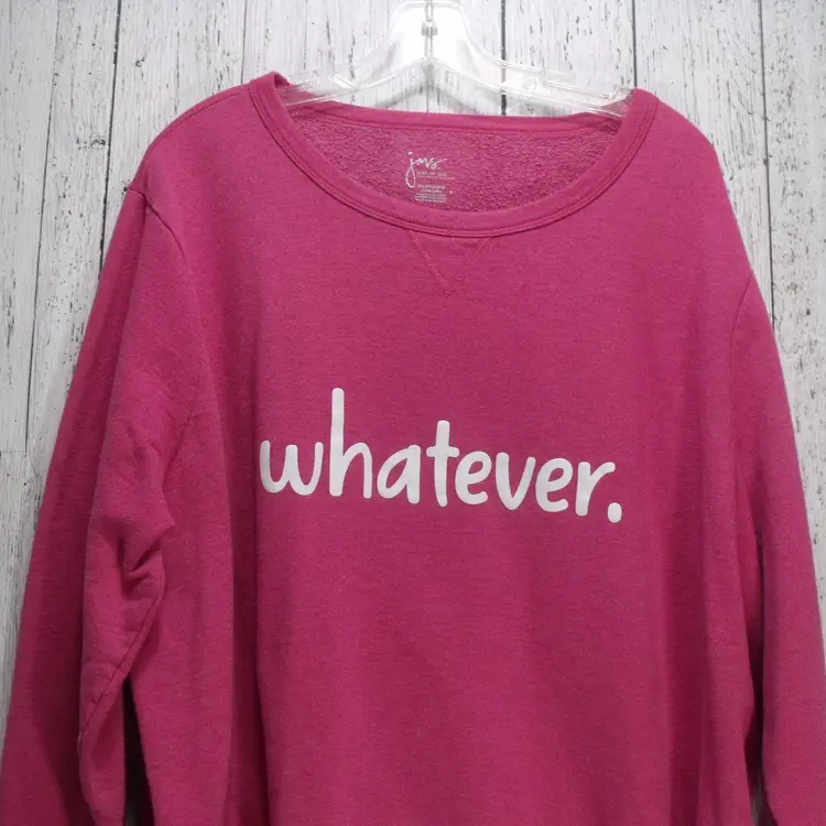 Just My Size V Notch Crewneck Women's Bright Pink Sweatshirt Fleece Size 3XL