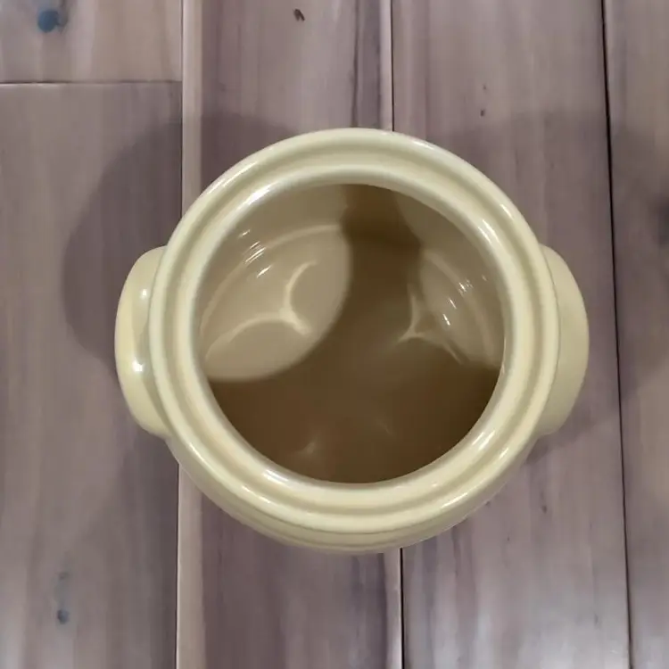 Vintage Gibson Yellow Farmhouse Ceramic Cookie Jar Milk Can Style Sealed Lid