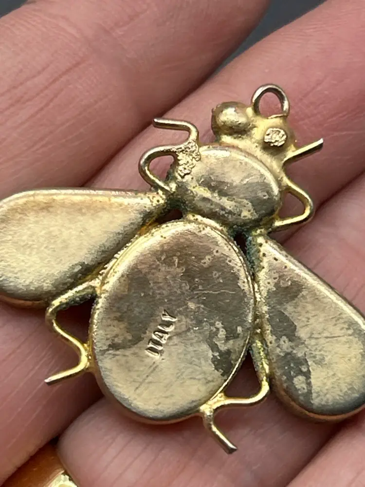 Vintage Italian Enamel Bee Pendant | Yellow & Black Enameled Insect Brooch or Charm | Marked ITALY Will Run At 9pm Est