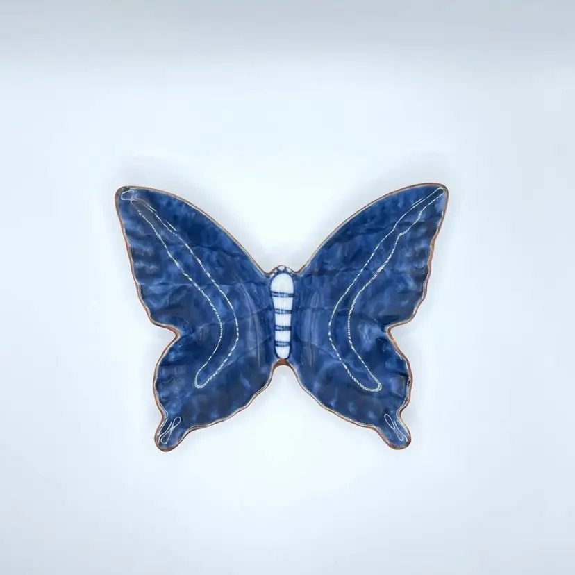 Fitz & Floyd Ceramic Blue White Butterfly Insect Vintage Trinket Jewelry Dish