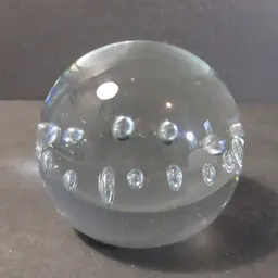 VINTAGE Hand Blown Clear Art Glass Controlled Bubble Paperweight - 3" SIGNED
