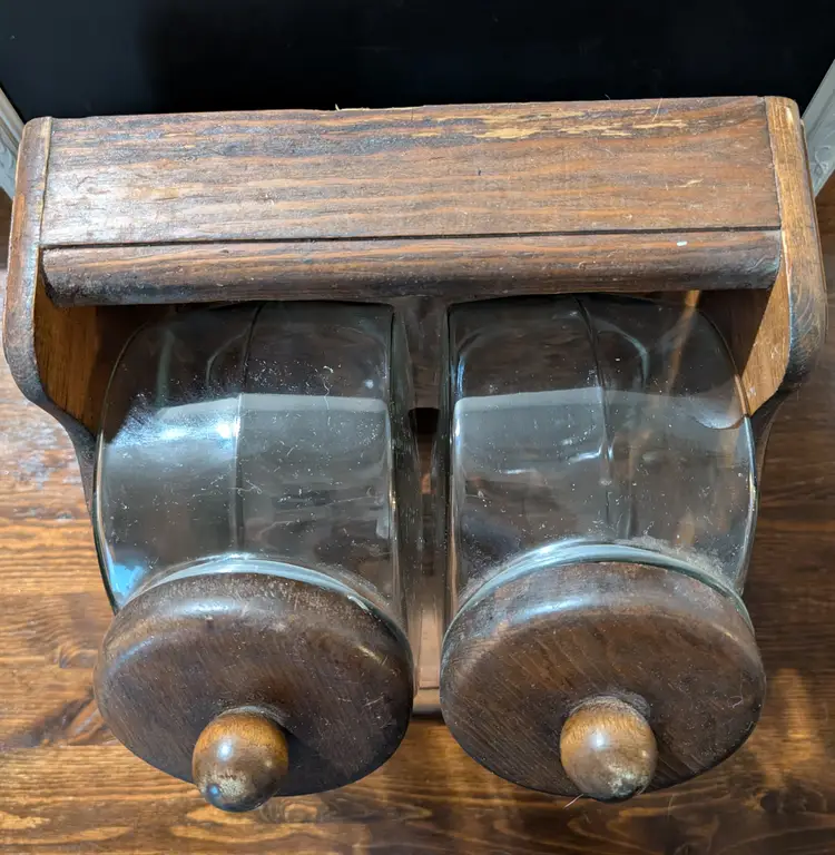 Vintage Glass Counter Containers With Wooden Holder